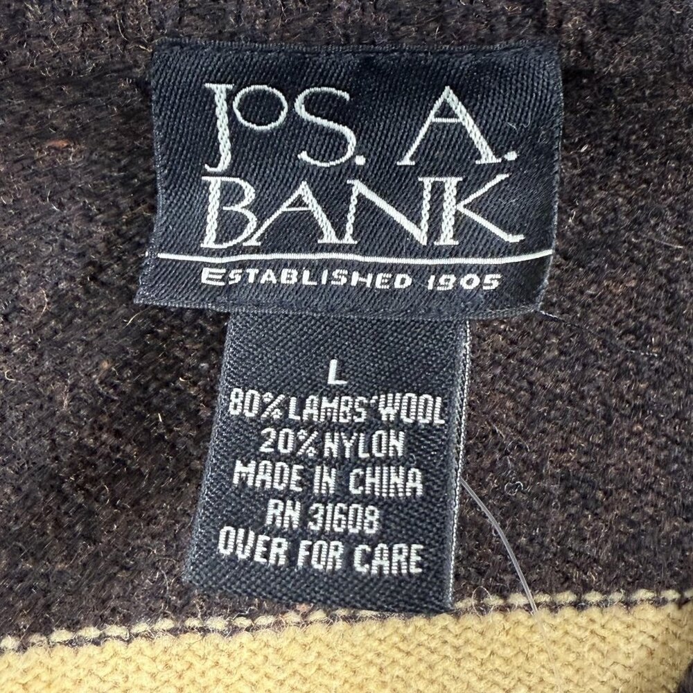 Jos A Bank Sweater Mens Large Brown V Neck Lambswool Striped Knit Pullover New - Picture 3 of 14